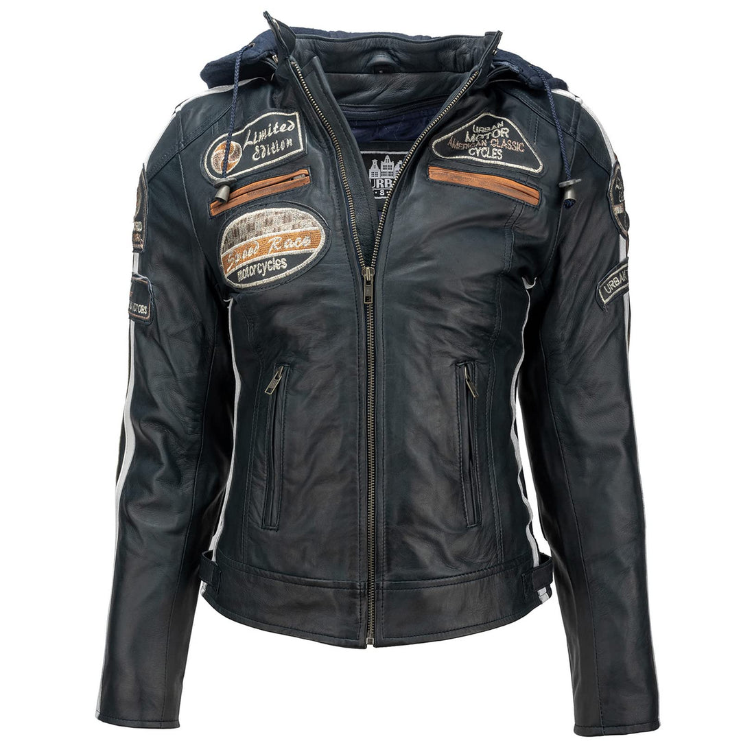 Damen motorradjacke mit protektoren, M Navy Blau
