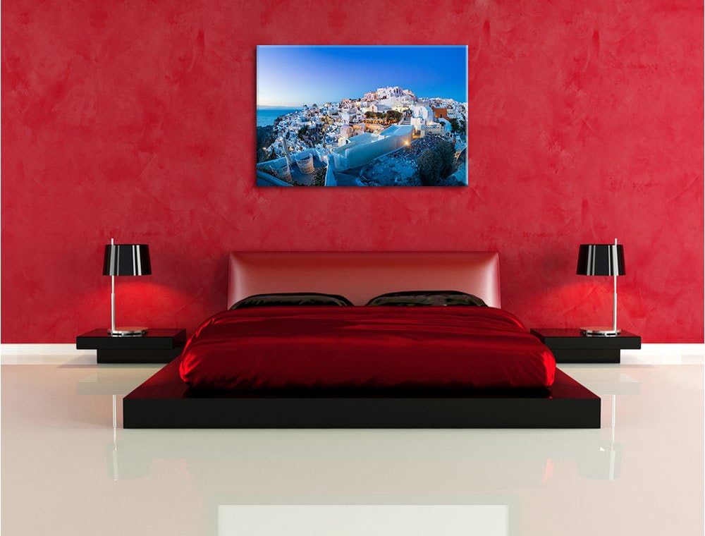 Pixxprint Oia Dorf Santorin als Leinwandbild/Grösse: 100x70 cm/Wandbild/Kunstdruck/fertig bespannt,