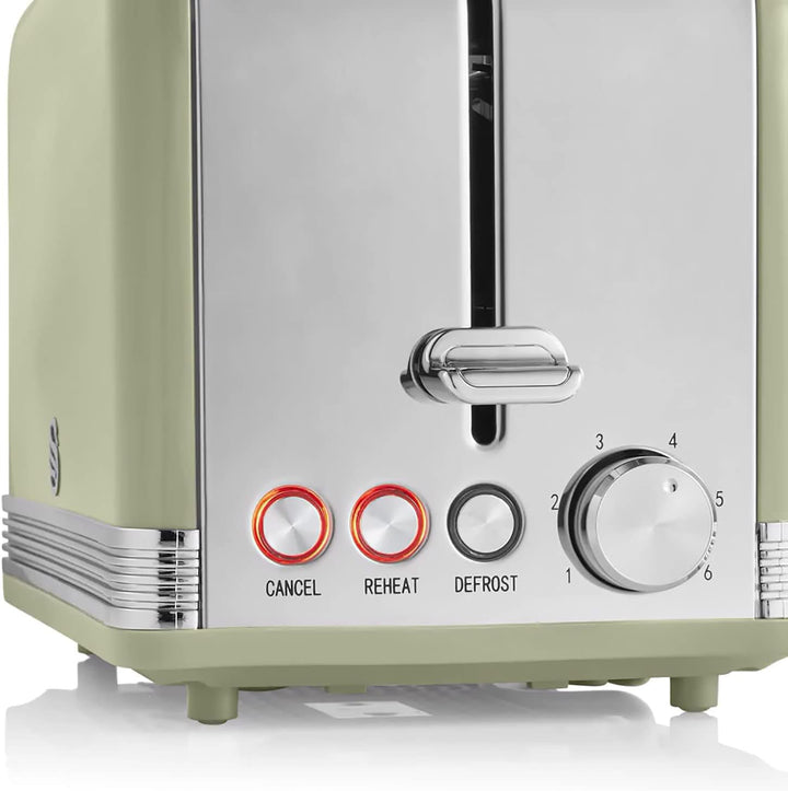 Swan Retro Frühstücks-Set 1,8 L Wasserkocher, 2 Scheiben Breitschlitz-Brottoaster, 20L Digital-Mikro