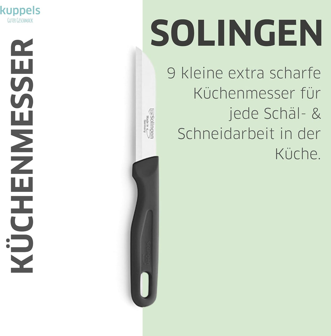 Kuppels Küchenmesser-Set 9-tlg. schwarz, scharfe Klingen aus 420HC-Stahl | Gemüsemesser, Schälmesser