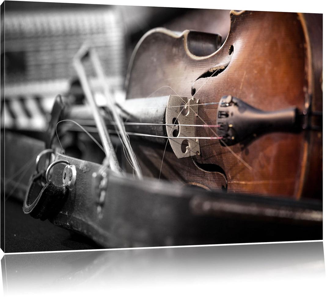 Alte Violine Schwarz/Weiss, Format: 100x70 auf Leinwand, XXL riesige Bilder fertig gerahmt mit Keilr
