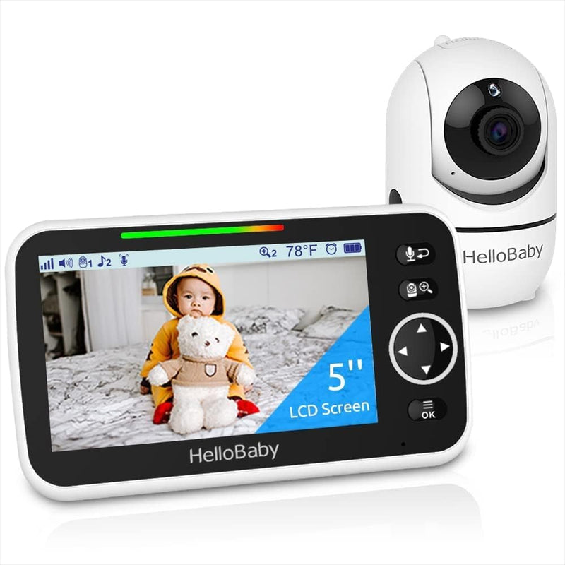 HelloBaby Video-Babyphone, 5 Zoll geteilter Bildschirm mit 30-Stunden-Akku, Pan-Tilt-Zoom Babyphone