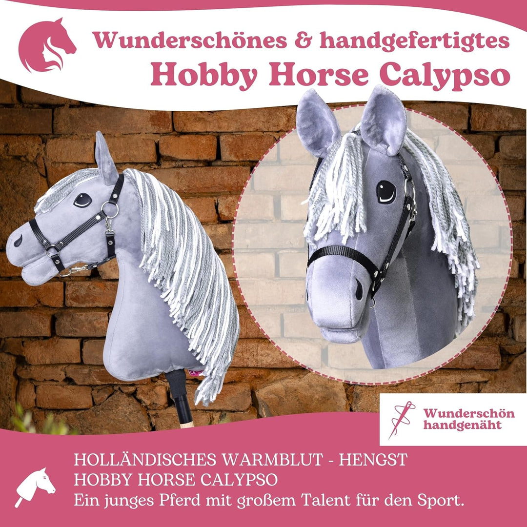 LarDen Hobby Horse Calypso mit schwarzem Halfter M, Stockpferd Für Kleine, HANDGEFERTIGTES Grosse Ki