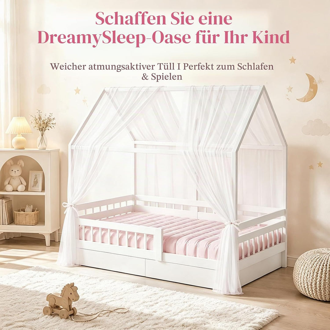 Kinderbett Himmel Vorhang 2er Pack, Moskitonetz mit Mückenschutz für Kinderbett, Luftdurchlässiger B