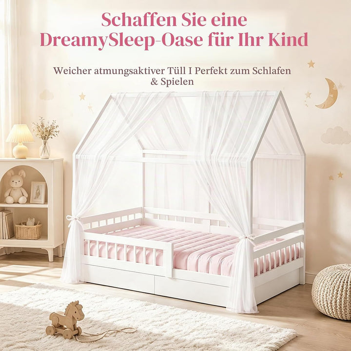 Kinderbett Himmel Vorhang 2er Pack, Moskitonetz mit Mückenschutz für Kinderbett, Luftdurchlässiger B