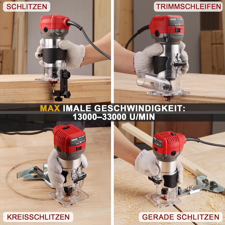 TEENO Holzfräse Oberfräse 710W 13000–33000 U/min mit Staubabsaugungsanschluss, Elektrik Kantenfräse