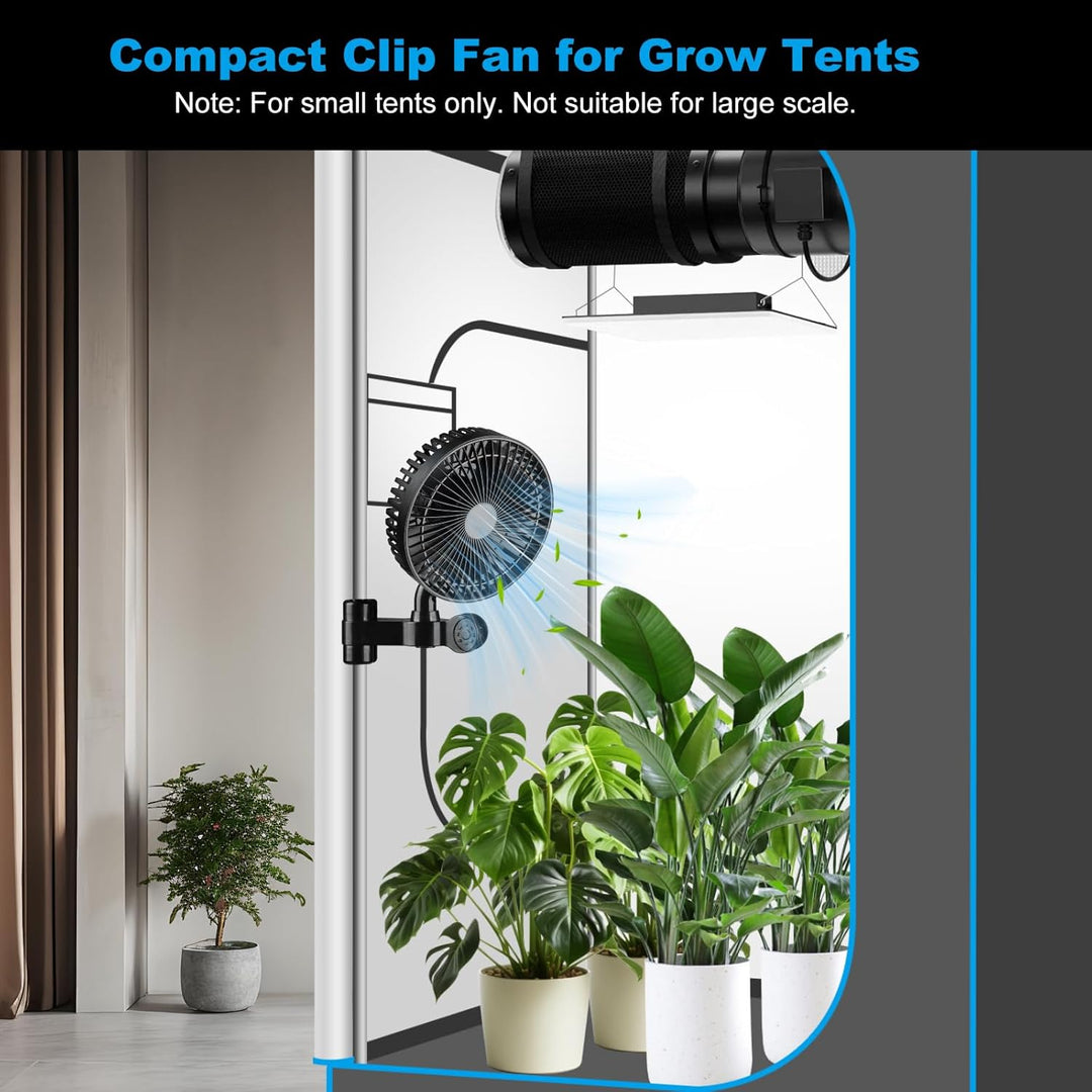 Pflanzenzelt Clip Ventilator 10W EC-Motor – 4 Geschwindigkeiten Oszillierend – 32 dB Leise Umluftven