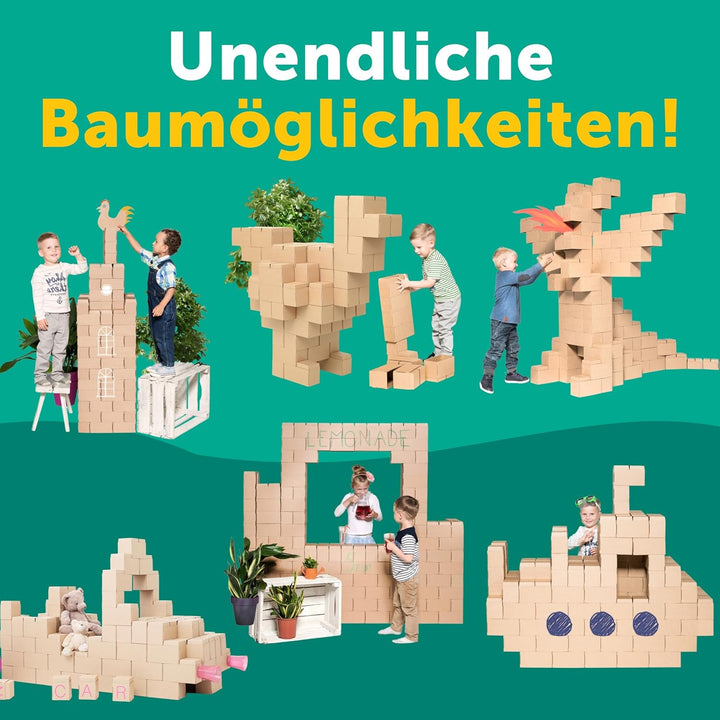 Gigi Bloks Karton grosse bausteine XXL für Kinder - 100 Ineinandergreifende und Stapelbare Bauklötze