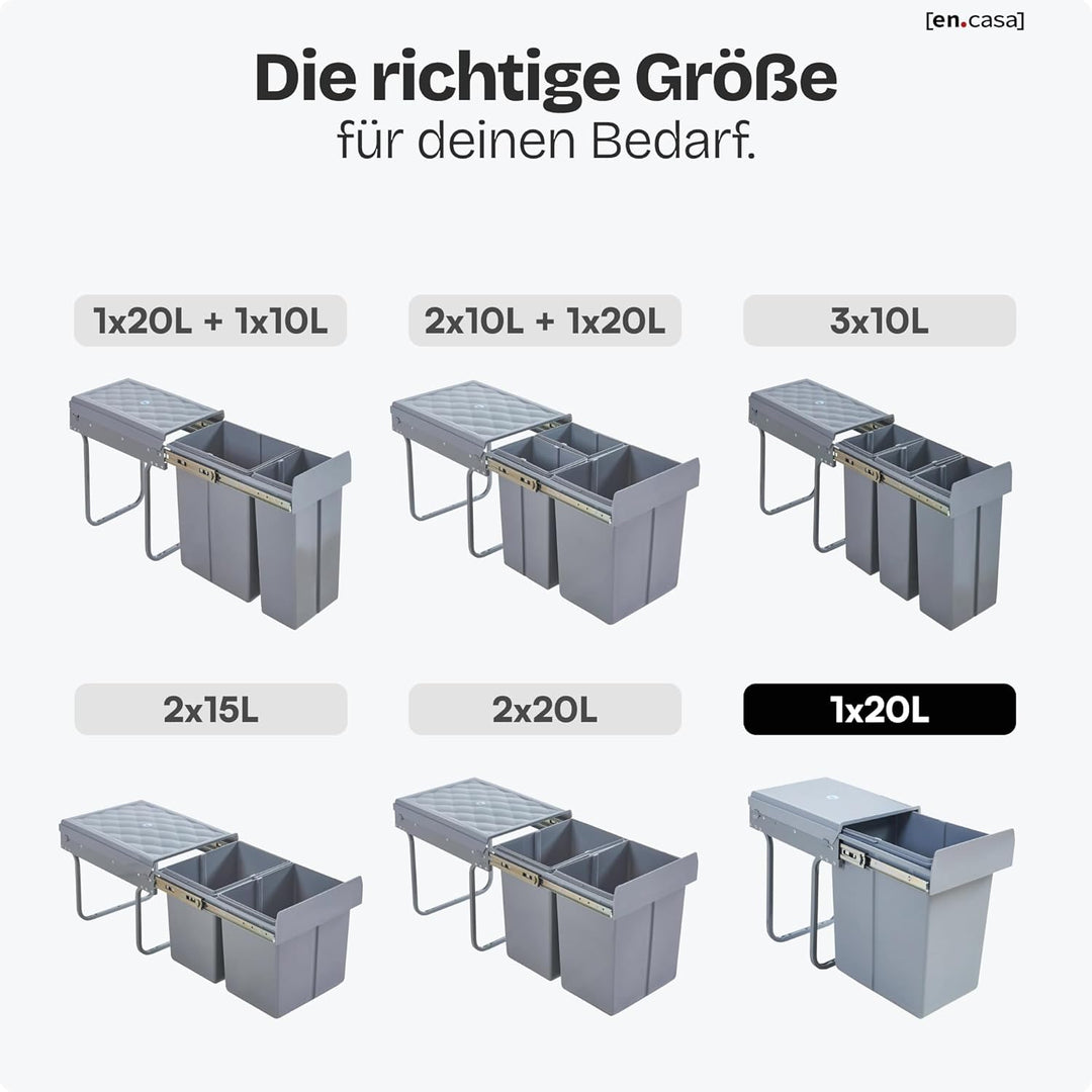 [en.casa] Einbaumülleimer Froland Mülleimer 1 Fach Mülltrennsystem ausziehbar Abfalleimer Küche 1x20