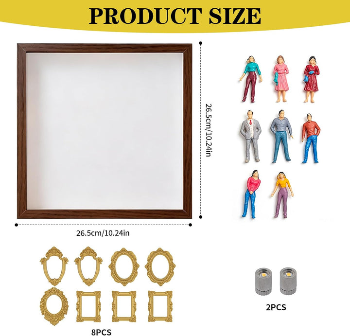 DIY Mini Museum Silhouette Box Kit,8 Frames,8 Figures, 2 Lights,1Klebeband