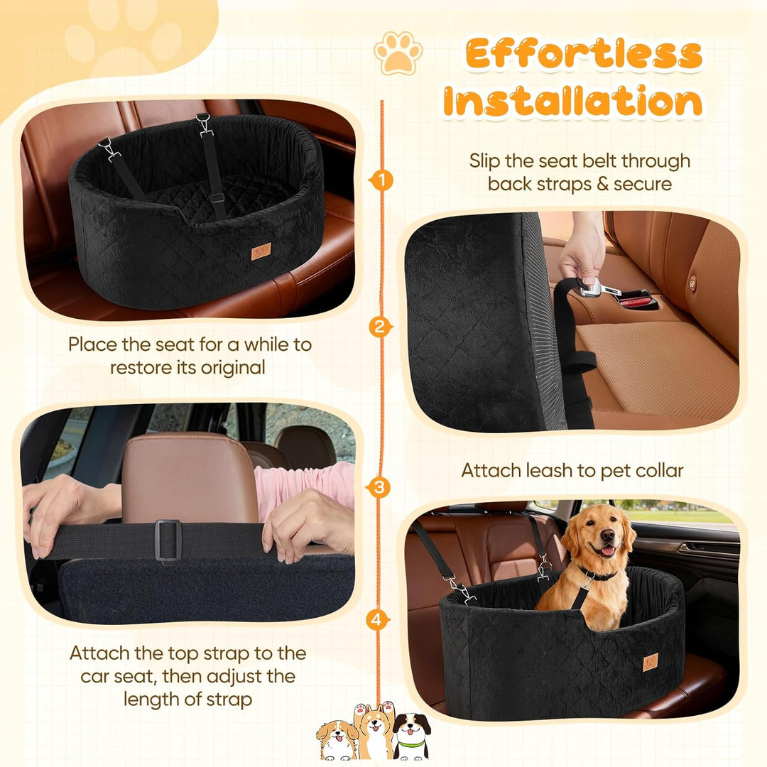 Hunde Autositz für Mittlere/Grosse, Hunde Autositz mit Abnehmbarem Sitz, Sicherheits-Zugseil, Rutsch