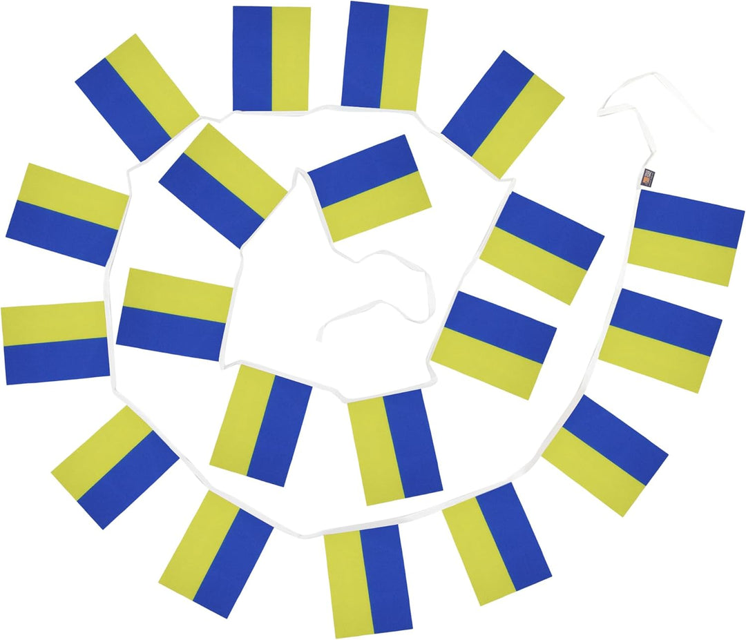 AZ FLAG FAHNENKETTE Ukraine 12 Meter mit 20 flaggen 45x30cm- UKRAINISCHE Girlande Flaggenkette 30 x