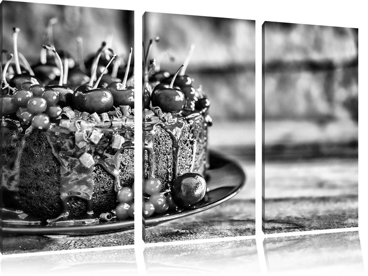 Pixxprint Monocrome, Himmlische Schokoladentorte 3-Teiler Leinwandbild 120x80 Bild auf Leinwand