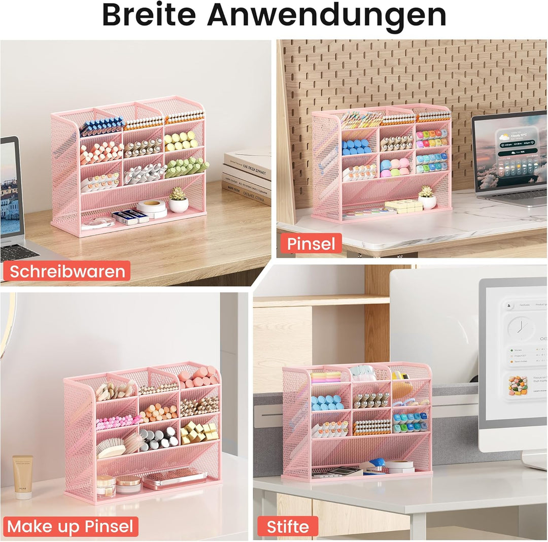 VITVITI Schreibtisch Organizer, 9 Fächer Stiftehalter, Netz Stifte Regal aus Metall, Stiftehalter Sc