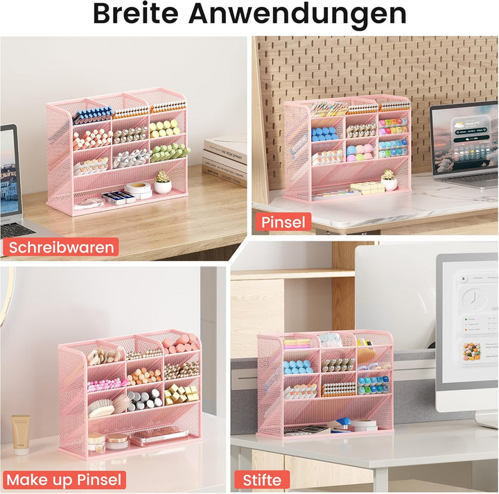 VITVITI Schreibtisch Organizer, 9 Fächer Stiftehalter, Netz Stifte Regal aus Metall, Stiftehalter Sc