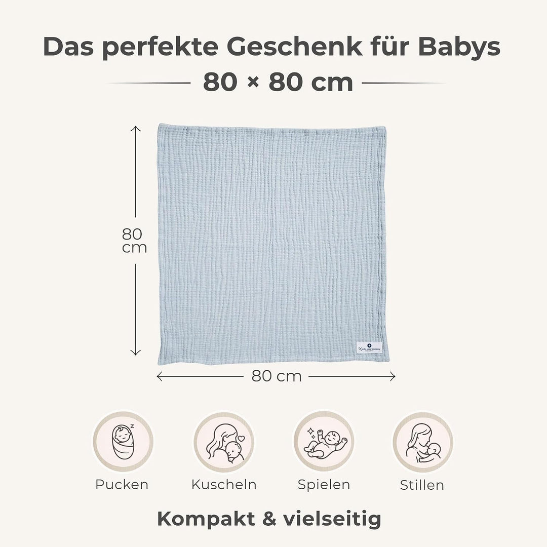 Nordic Coast® Musselindecke Baby – Mulltücher aus Baumwolle – Atmungsaktive Babydecke – Spucktuch, S