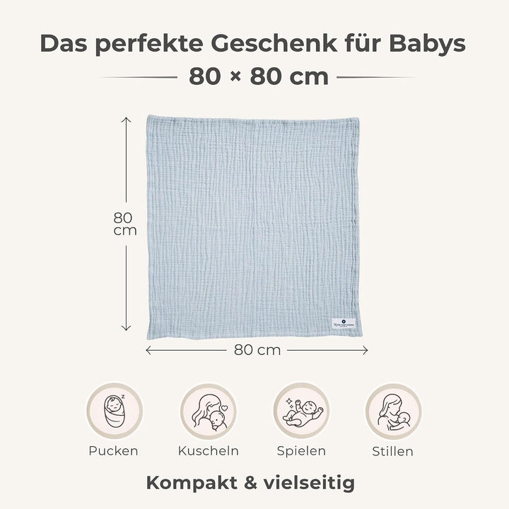 Nordic Coast® Musselindecke Baby – Mulltücher aus Baumwolle – Atmungsaktive Babydecke – Spucktuch, S