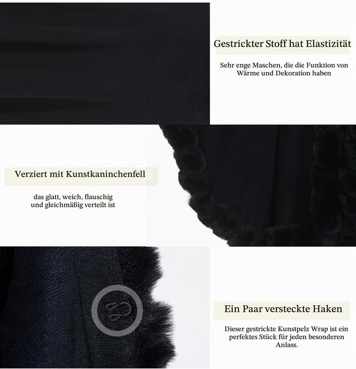 BEAUTELICATE Kunstpelz Poncho Cape Strick Damen Winter Kunstfell Stola Schal Cape Cardigan Warm mit