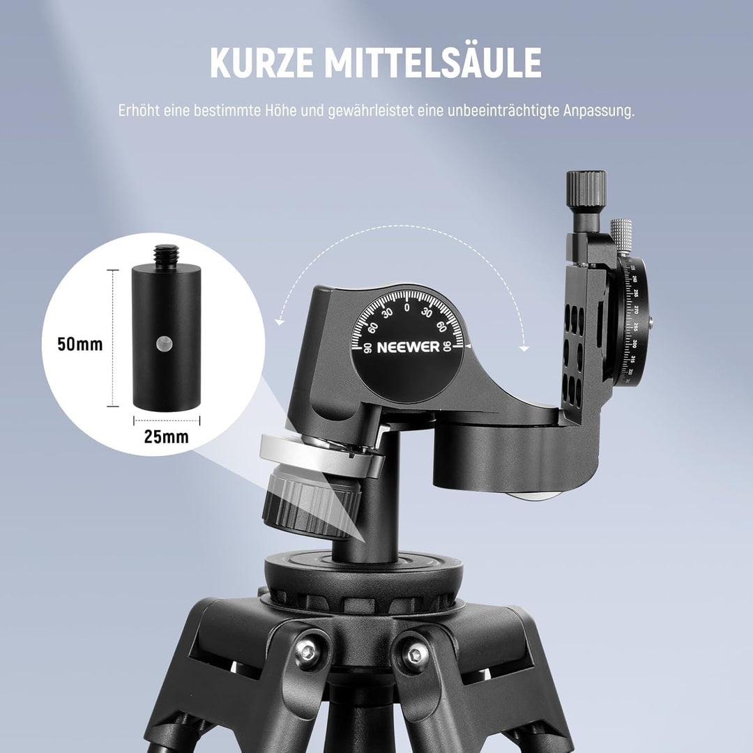NEEWER TH15 3-Wege-Getriebe-Stativkopf mit 360°-Panorama-Arca-QR-Platte, Millimeter-Mikroeinstellung