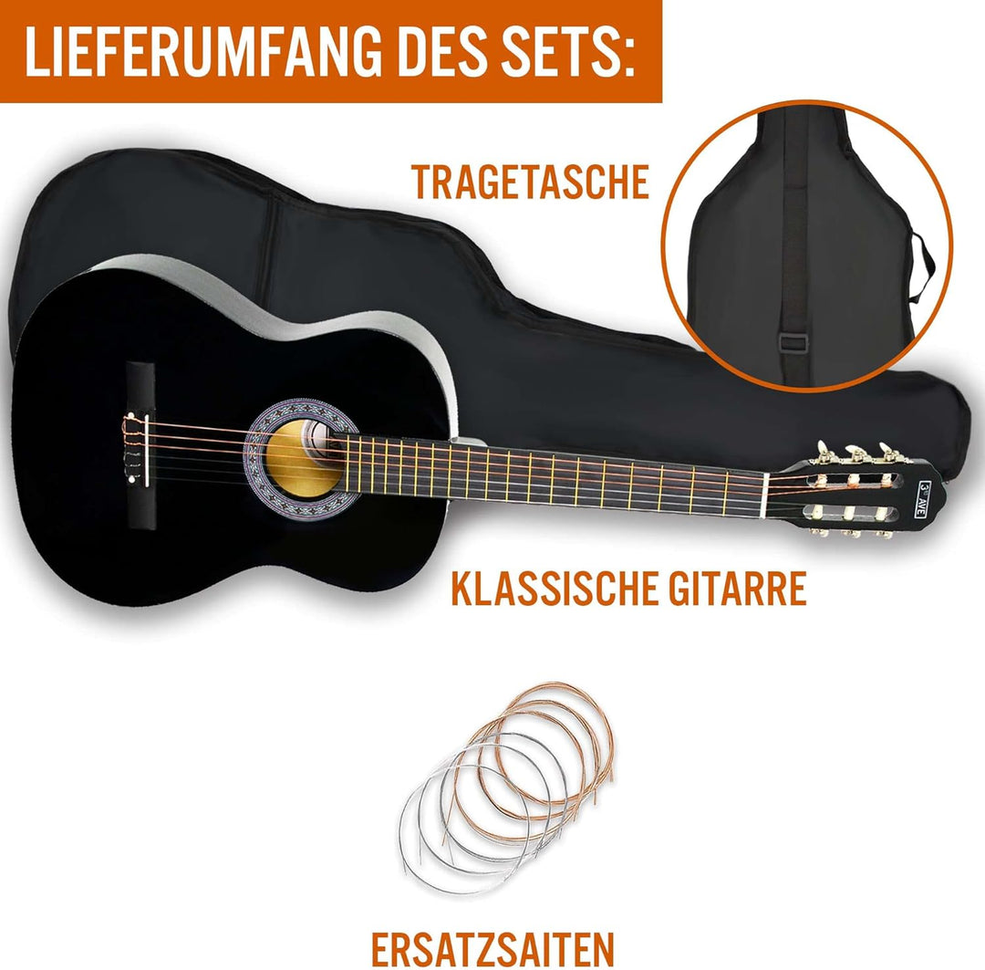 3rd Avenue 4/4 Flamencogitarren-Starterset in Normalgrösse mit Nylonsaiten – mit Tasche, Saiten – in