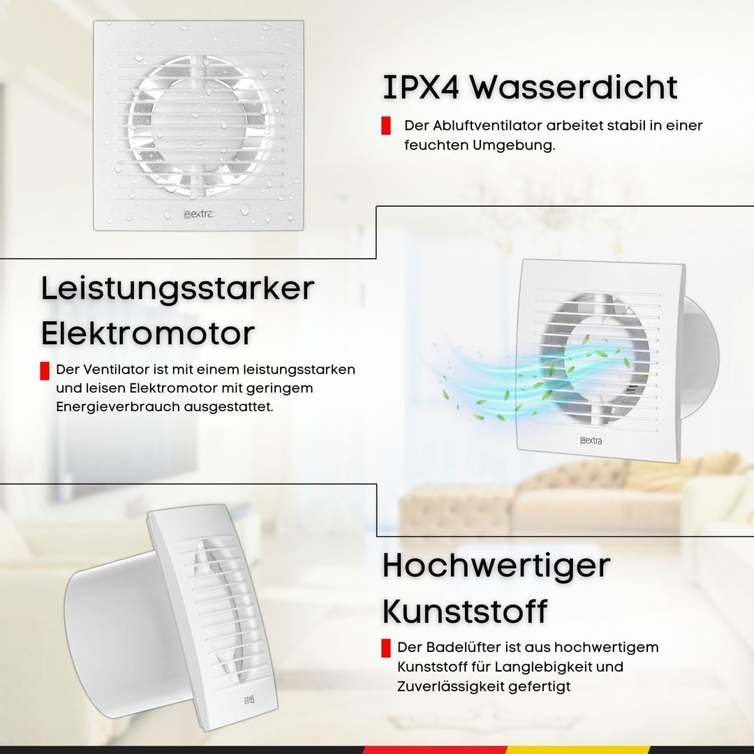 Steinberg14 Abluftventilator 125mm Weiss Badlüfter Fan - Ventilator zur Belüftung in Bad und WC gege