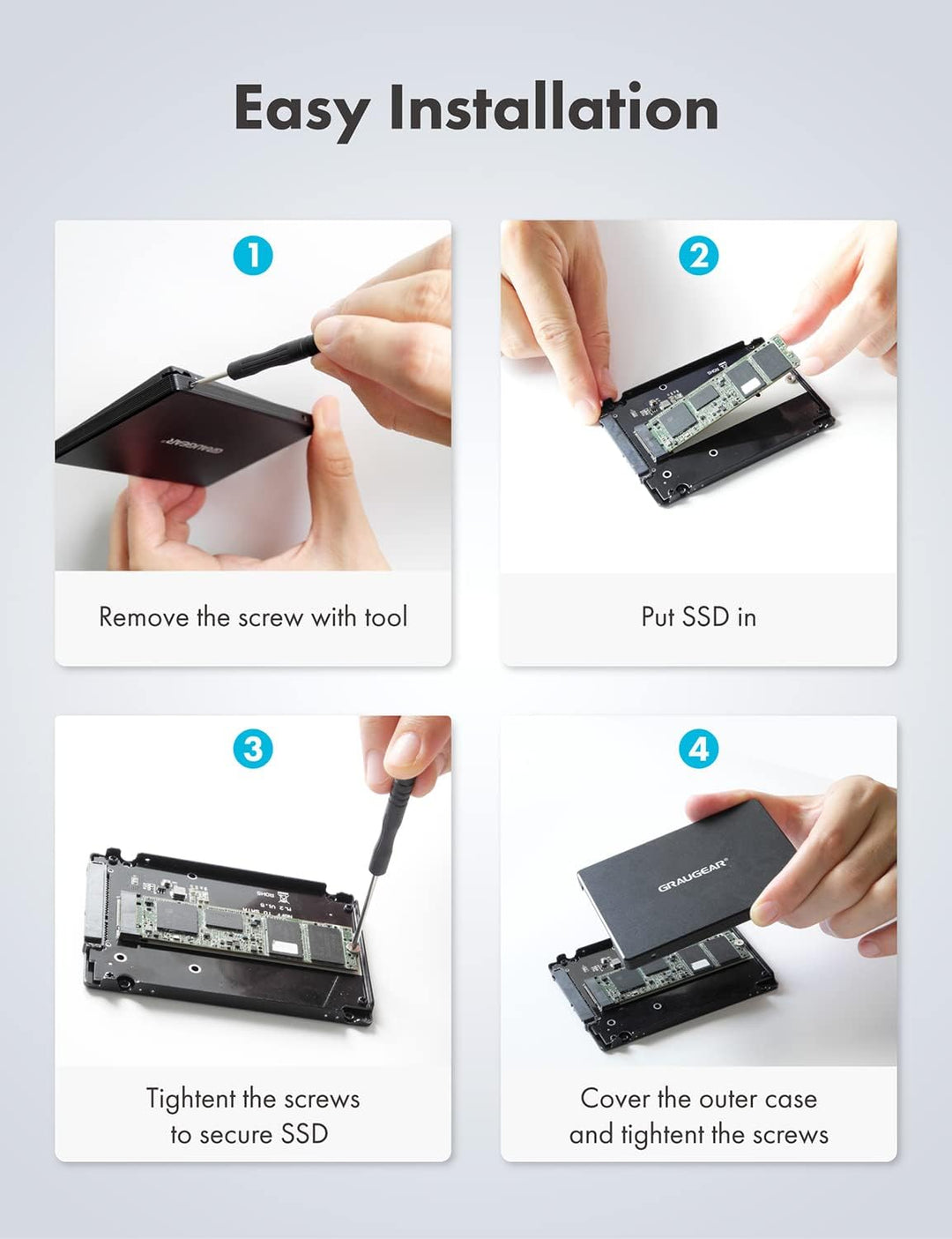 GRAUGEAR Aluminium M.2-SATA SSD Konverter, für B-Key M.2 NGFF zu 2,5” SATA, 2,5“ Bauform, 7 mm Einba