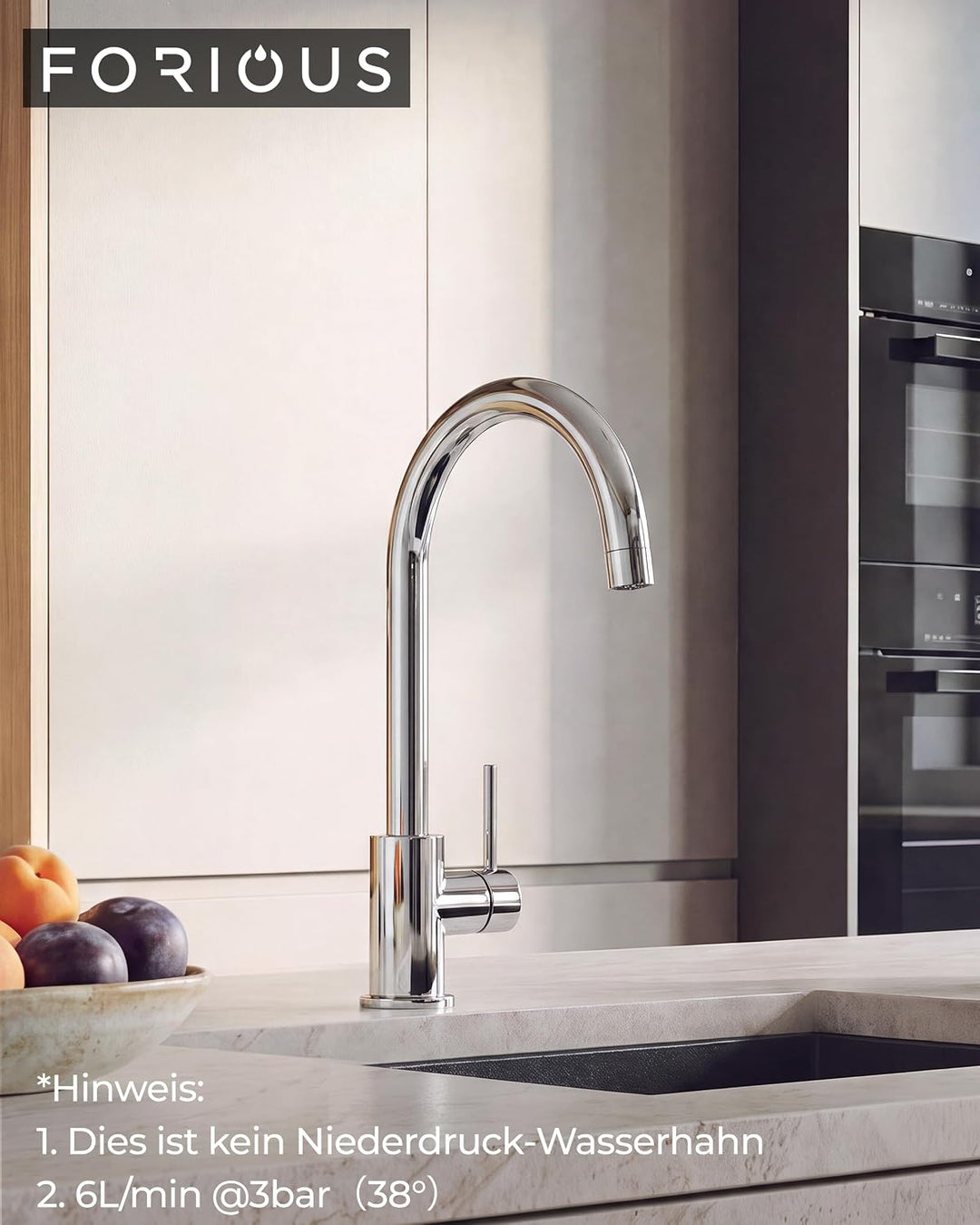 FORIOUS Küchenarmatur, Wasserhahn Küche Mischbatterie, 360° Schwenkbar, Heiss und Kaltwasserregelung