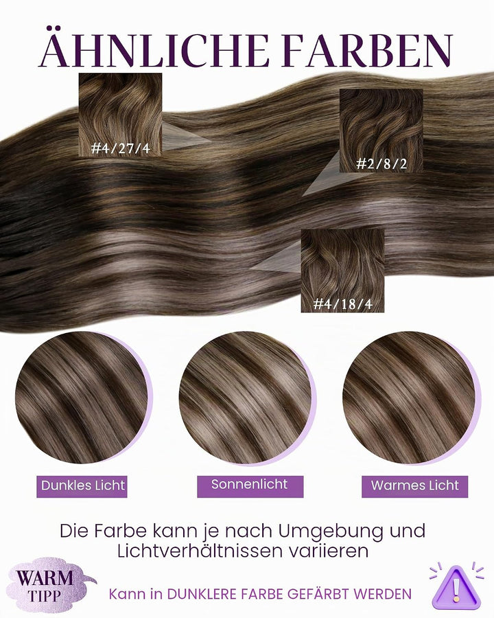 LaaVoo Bondings Echthaar Extensions Balayage 40cm Braun mit Asch Blond und Braun U Tips Haarverlänge
