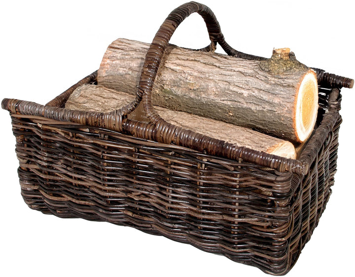 Kobolo Holztrage Holzkorb für Kaminholz - aus Rattan mit Leinen ausgeschlagen