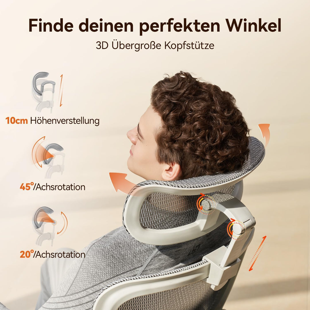 SIHOO Ergonomischer Bürostuhl, Schreibtischstuhl mit Dynamischer Lordosenstütze, Breiter Kopfstütze