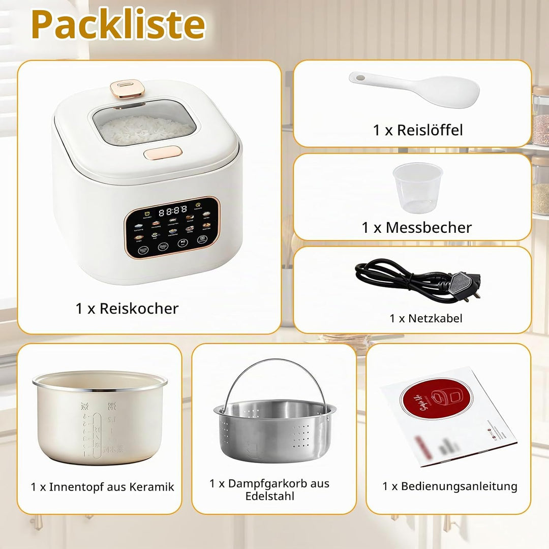 Reiskocher 3L, mit Low Sugar Funktion, 10 Programme, Low Carb Funktion | Rice Cooker, Dampfgarer, To
