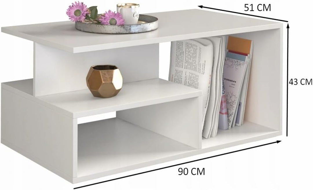 VBChome Kaffeetisch 90 x 51 x 43 cm Weiss Couchtisch Wohnzimmertisch Teetisch Beistelltisch Sofatisc