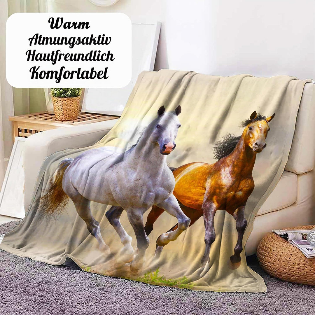 Pferd Kuscheldecke Flanell Decke Fleecedecke Flauschig Weich und Warme,3D Pferd Wohndecke Sofadecke