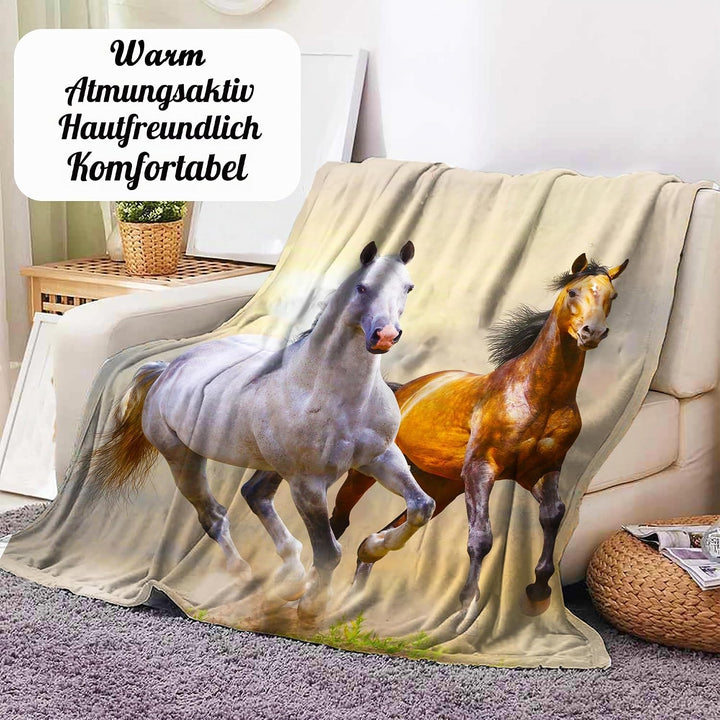 Pferd Kuscheldecke Flanell Decke Fleecedecke Flauschig Weich und Warme,3D Pferd Wohndecke Sofadecke