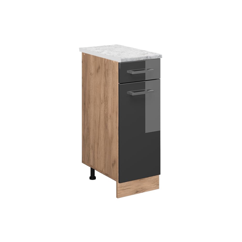 Vicco Schubladenschrank R-Line, Schubladenschrank für die Küche, Anthrazit Hochglanz, 30 cm AP Marmo