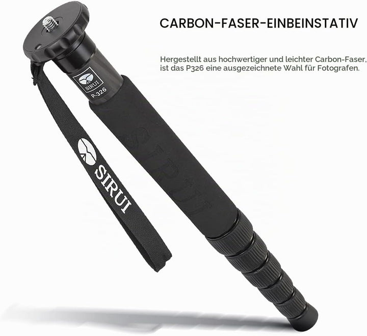 SIRUI P-326 Camera Kamera Reise Einbeinstativ Monopod, Carbon Fiber 0.45kg, 6 Sektionen, Leichtes Ko