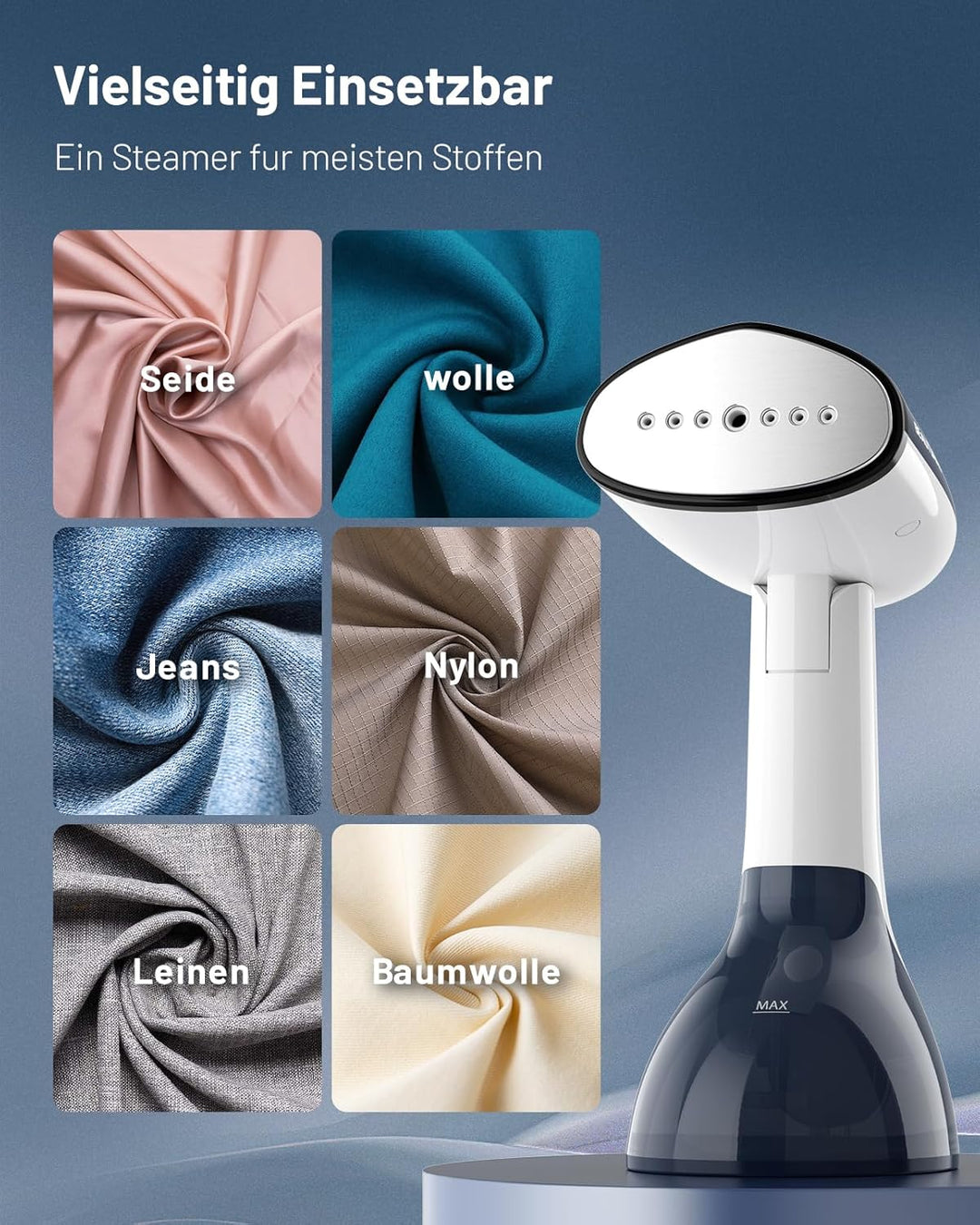 BEAUTURAL Steamer, 1500W Dampfglätter, Schnelles Aufheizen, 260ml Wassertank, Auto-Abschaltung, Falt