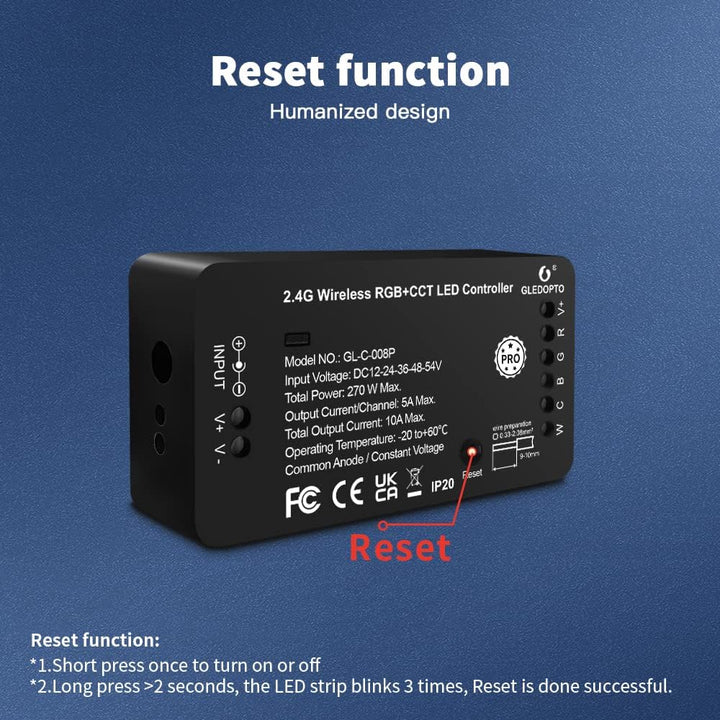 GLEDOPTO RGBCW Mit RESET-LED-Controller ZIGBEE3.0+2.4G Doppelter weisser und farbiger Lampenstreifen