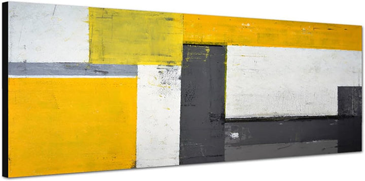 Paul Sinus Art Panoramabild auf Leinwand und Keilrahmen 150x50cm Gemälde Malerei abstrakt grau gelb