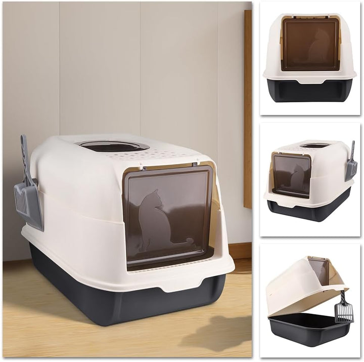 Katzentoilette mit Schaufel, geschlossenes Katzentoilette, abnehmbarer Rand, auslaufsicher, für ausg