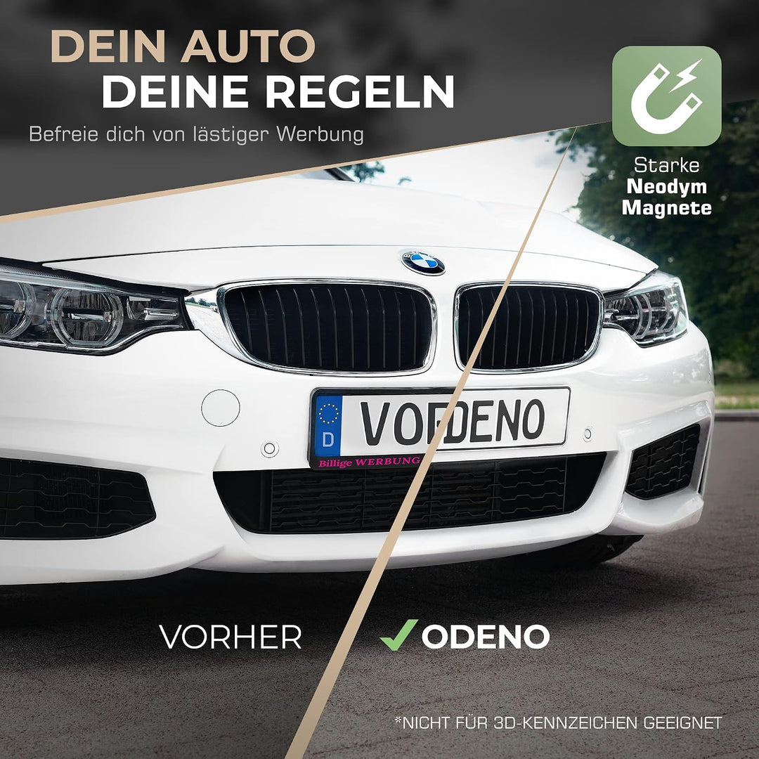 ODENO® Magnet Kennzeichenhalter im Set für 2 Kennzeichen - für jedes Kennzeichen und Auto - rahmenlo