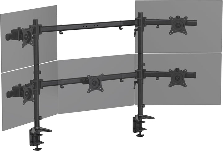 HFTEK Monitorhalterung für 5 Monitore: Oben 27–32" (bis 8 kg/Arm), unten 15–27" (Mitte bis 12 kg). H
