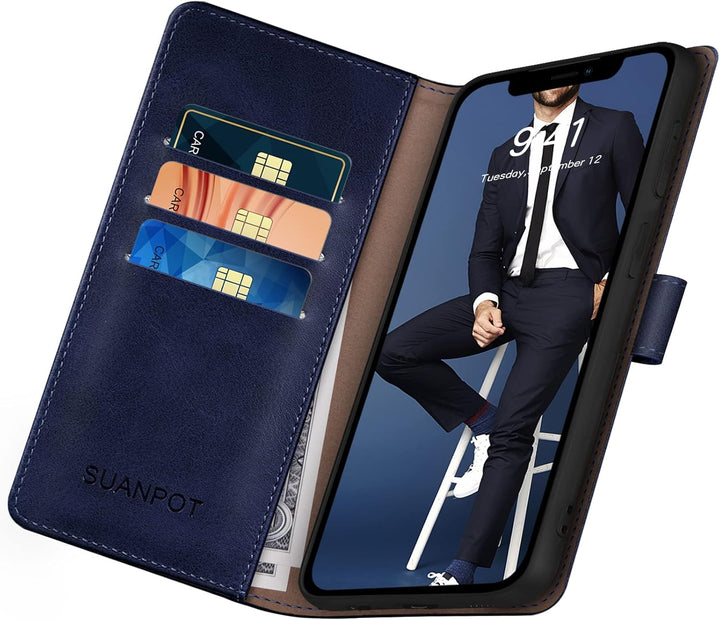 SUANPOT [RFID Schutz für iPhone 14 6.1" Hülle PU Leder Handyhülle Lederhülle Klapphülle Kartenfach F