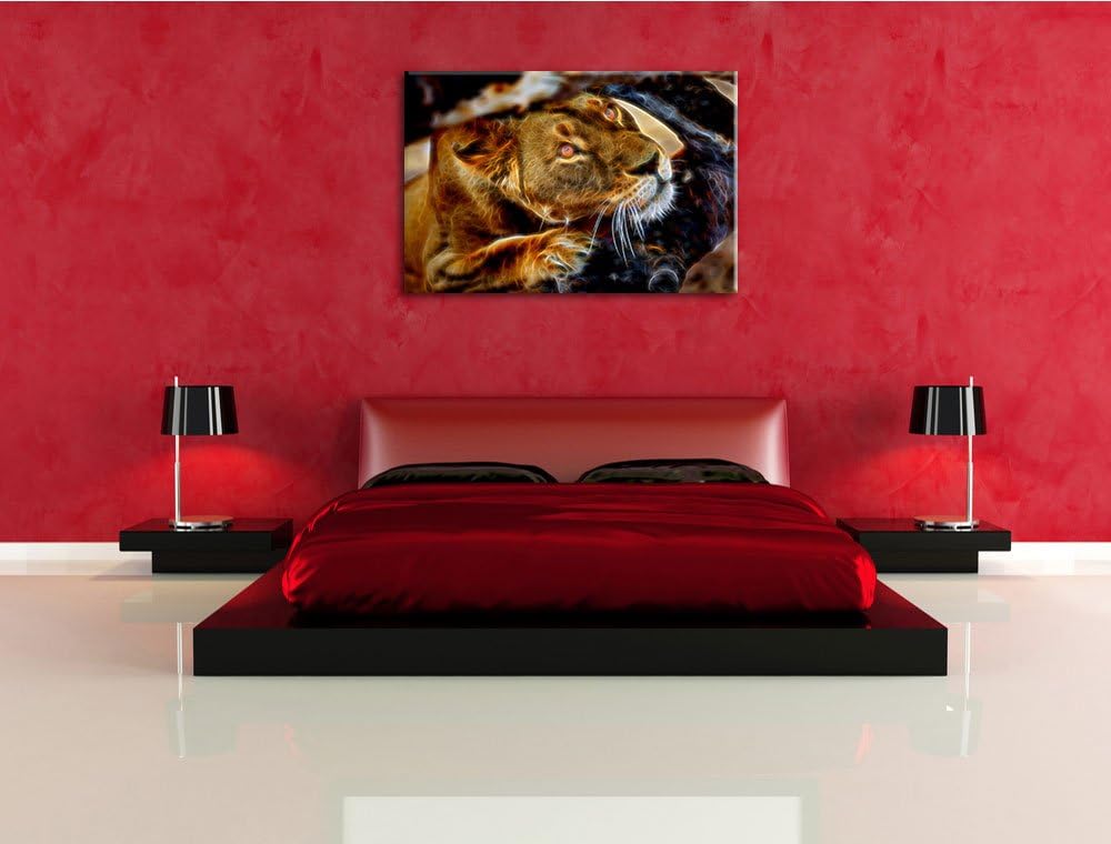 anpirschende Löwin Deluxe Format: 100x70 cm auf Leinwand, XXL riesige Bilder fertig gerahmt mit Keil