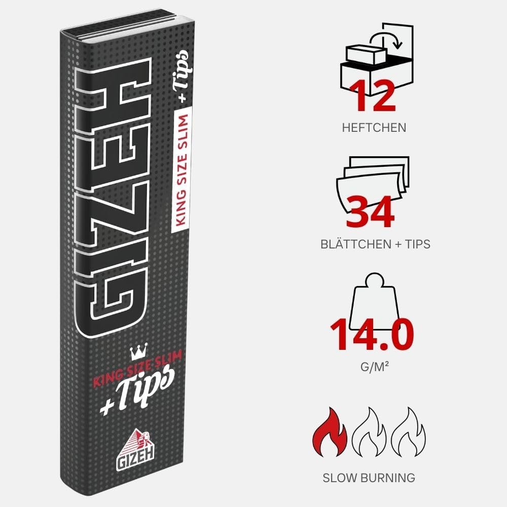 GIZEH BLACK King Size Slim + Tips - Blättchen zum Drehen - Packung mit Magnetverschluss, recyclebar
