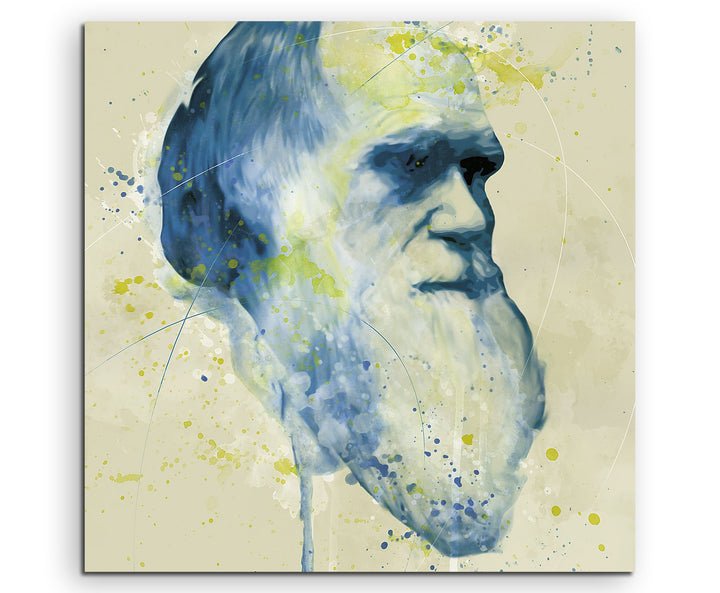 Charles Darwin Aqua 60x60cm - Splash Art Paul Sinus Wandbild auf Leinwand - Malerei, Kunstbild, Aqua
