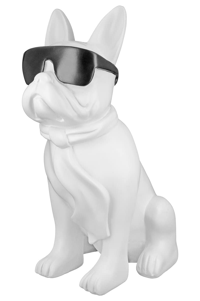 Casablanca Figur Skulptur Hund - Mops sitzend - weiss mit schwarzer Brille - Breite 29 cm Höhe 35 cm