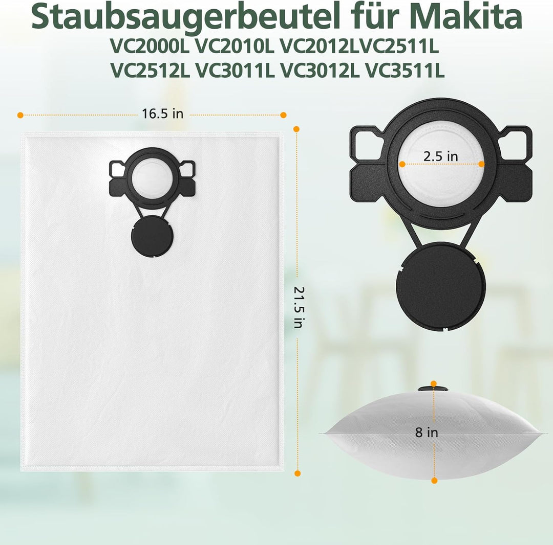 16 Stück Staubsaugerbeutel kompatibel mit MAKITA VC2512L VC2000L VC2010L VC2012L VC2511L VC3011L VC3