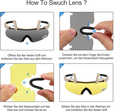 Feyachi Schiessbrille mit 3 Austauschbaren Gläsern, Schutzbrille Schlagfester Augenschutz, UV-400-S