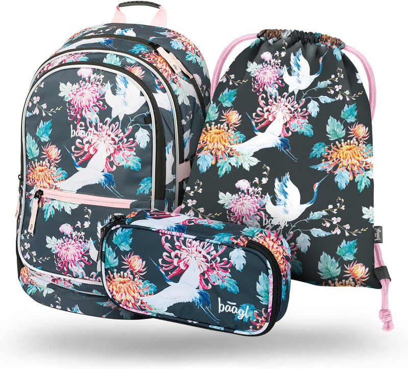 Schulrucksack Set Mädchen 3 Teilig, Schultasche ab 3. Klasse, Grundschule Ranzen mit Brustgurt, Ergo